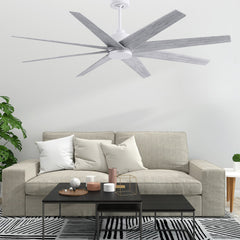 Ceiling Fan with 8 Blades, 64 Inch Span, Matte White with Barnwood Tone Blades