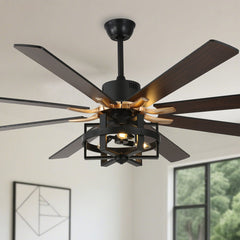 Ceiling Fan with 8 Wood Blades and Light Kit, 65 Inch, Matte Black