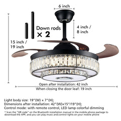 Ceiling Fan with LED Light and Bluetooth Speaker in Black Metal