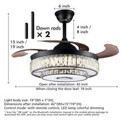 Ceiling Fan with LED Light and Bluetooth Speaker in Black Metal
