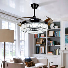 Ceiling Fan with LED Light and Bluetooth Speaker in Black Metal