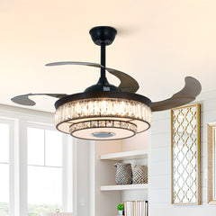 Ceiling Fan with LED Light and Bluetooth Speaker in Black Metal