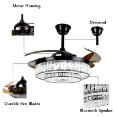 Ceiling Fan with LED Light and Bluetooth Speaker in Black Metal