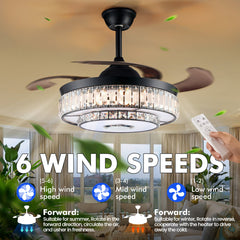 Ceiling Fan with LED Light and Bluetooth Speaker in Black Metal