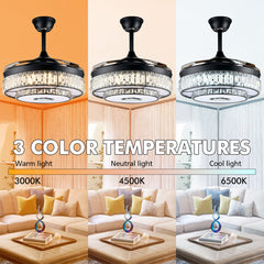 Ceiling Fan with LED Light and Bluetooth Speaker in Black Metal