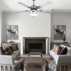 Ceiling Fan with LED Light and Remote, 42 in Blade Span, Silver