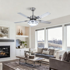 Ceiling Fan with LED Light and Remote, 42 in Blade Span, Silver