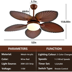 Ceiling Fan with LED Light and Remote, 52 In, Walnut Finish Blades