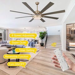 Ceiling Fan with Light, 72 Inch, 8 Reversible Wood Blades