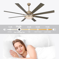 Ceiling Fan with Light, 72 Inch, 8 Reversible Wood Blades