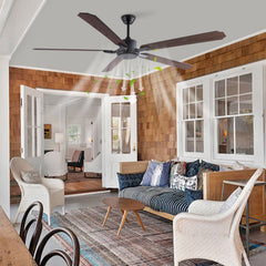 Ceiling Fan with Remote, 5 Brown Wood Blades in Black Metal
