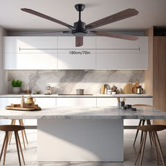 Ceiling Fan with Remote, 5 Brown Wood Blades in Black Metal