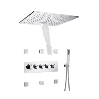Ceiling Mount Shower System, Rough-in Valve, 6 Jets, Brass, Chrome