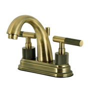 Centerset Bathroom Faucet, Convergent, Double Knurled Handles in Antique Brass
