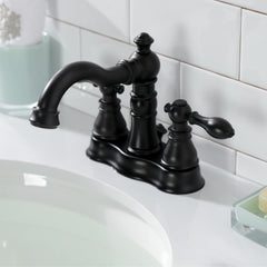Centerset Bathroom Faucet, Heirloom, 4-Inch Double Handle in Matte Black