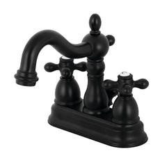 Centerset Bathroom Faucet, Heritage, Double Handle with Pop-Up Drain in Matte Black