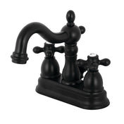 Centerset Bathroom Faucet, Heritage, Double Handle with Pop-Up Drain in Matte Black