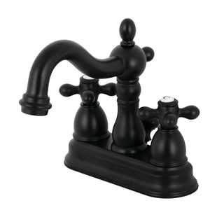 Centerset Bathroom Faucet, Heritage, Double Handle with Pop-Up Drain in Matte Black