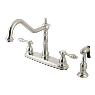 Centerset Kitchen Faucet, Heirloom, Two-Handle with Side Sprayer in Brushed Nickel