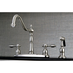 Centerset Kitchen Faucet, Heirloom, Two-Handle with Side Sprayer in Brushed Nickel