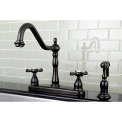 Centerset Kitchen Faucet, Heirloom, Two-Handle with Side Sprayer in Oil Rubbed Bronze