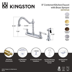 Centerset Kitchen Faucet, Heirloom, Two-Handle with Side Sprayer in Polished Brass