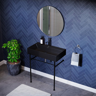 Ceramic Console Sink, Claire, 30 Inch with Towel Bar in Matte Black