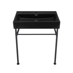 Ceramic Console Sink, Claire, 30 Inch with Towel Bar in Matte Black