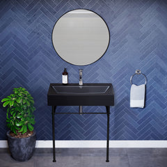 Ceramic Console Sink, Claire, 30 Inch with Towel Bar in Matte Black
