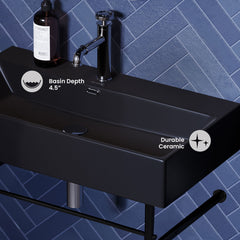 Ceramic Console Sink, Claire, 30 Inch with Towel Bar in Matte Black