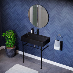 Ceramic Console Sink, Claire, 30 Inch with Towel Bar in Matte Black