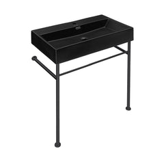 Ceramic Console Sink, Claire, 30 Inch with Towel Bar in Matte Black