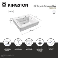 Ceramic Console Sink, NuvoFusion, 3-Hole 8-Inch Widespread in White