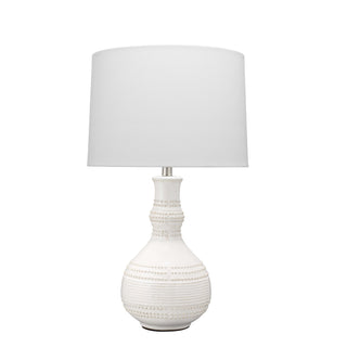 Ceramic Lamp, 28 in Tall, White Linen Shade with Reactive Glaze Base