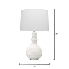 Ceramic Lamp, 28 in Tall, White Linen Shade with Reactive Glaze Base
