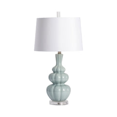 Ceramic Lamp, Single Light, Pale Blue with White Linen Shade