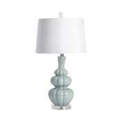 Ceramic Lamp, Single Light, Pale Blue with White Linen Shade