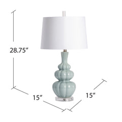 Ceramic Lamp, Single Light, Pale Blue with White Linen Shade