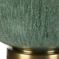 Ceramic Table Lamp with Green Crackle Glaze and White Linen Shade