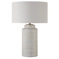 Ceramic Table Lamp with Ribbed Base and Linen Drum Shade