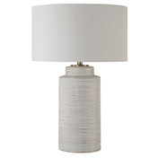 Ceramic Table Lamp with Ribbed Base and Linen Drum Shade