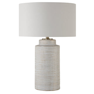 Ceramic Table Lamp with Ribbed Base and Linen Drum Shade