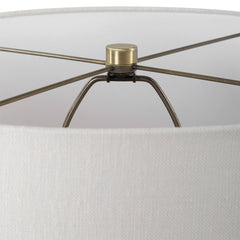 Ceramic Table Lamp with Ribbed Base and Linen Drum Shade