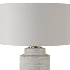 Ceramic Table Lamp with Ribbed Base and Linen Drum Shade