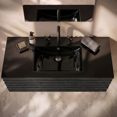 Ceramic Vanity Sink Top, 48 in, 3-Hole Widespread in Glossy Black
