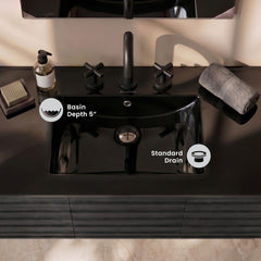Ceramic Vanity Sink Top, 48 in, 3-Hole Widespread in Glossy Black