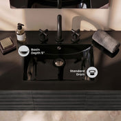 Ceramic Vanity Sink Top, 48 in, 3-Hole Widespread in Glossy Black