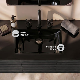 Ceramic Vanity Sink Top, 48 in, 3-Hole Widespread in Glossy Black
