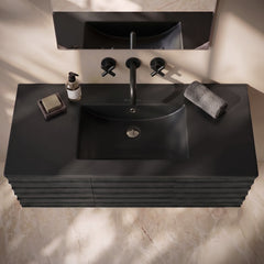 Ceramic Vanity Sink Top, 48 In, Zero Hole in Matte Black