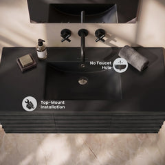 Ceramic Vanity Sink Top, 48 In, Zero Hole in Matte Black